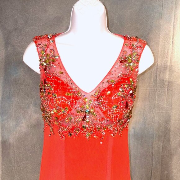 Heavily Beaded Coral Dress Formal, Pageant, Appearance - Picture 3 of 10